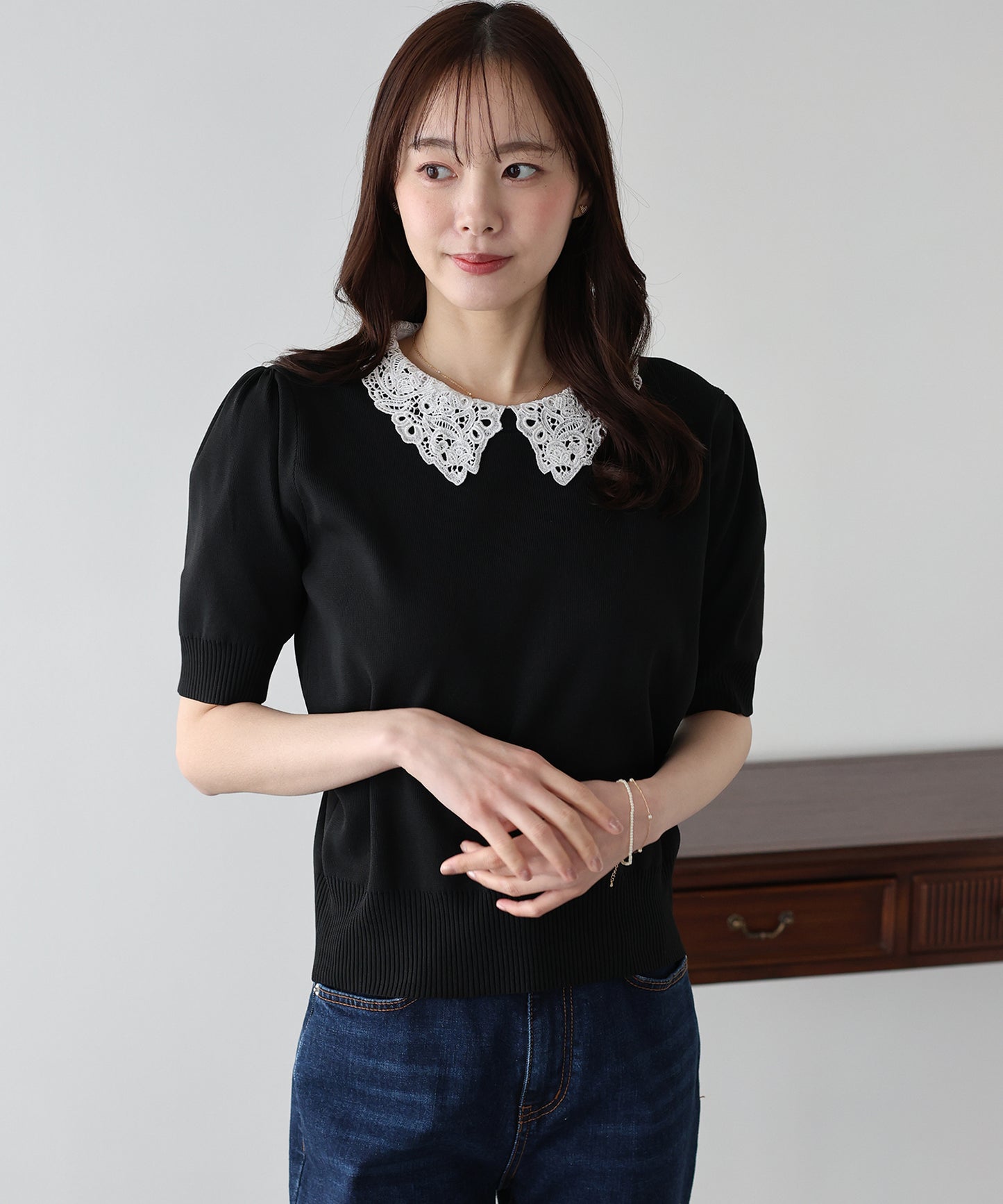 レース襟ドッキングニット