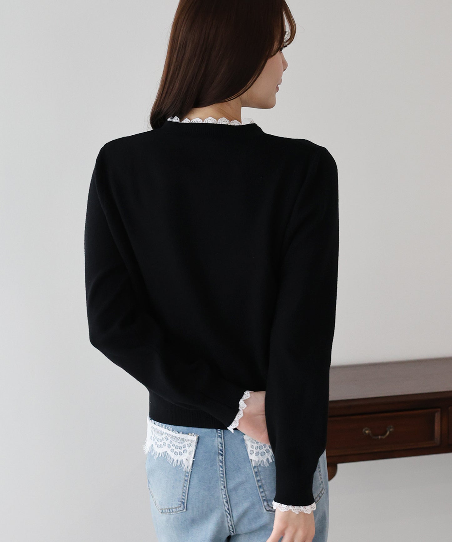 レースパールボタンニット