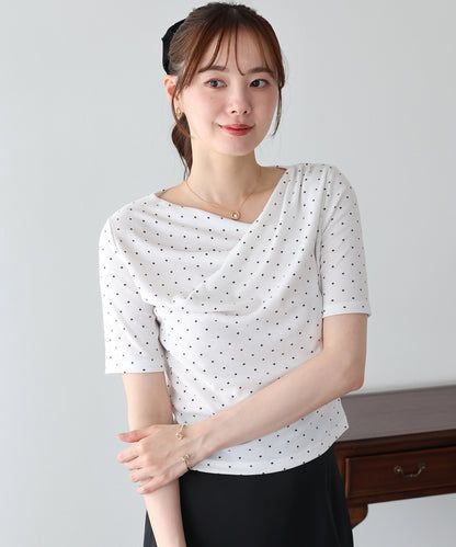 【早割5％OFF】ドットドレープネックリブTシャツ【メール便】