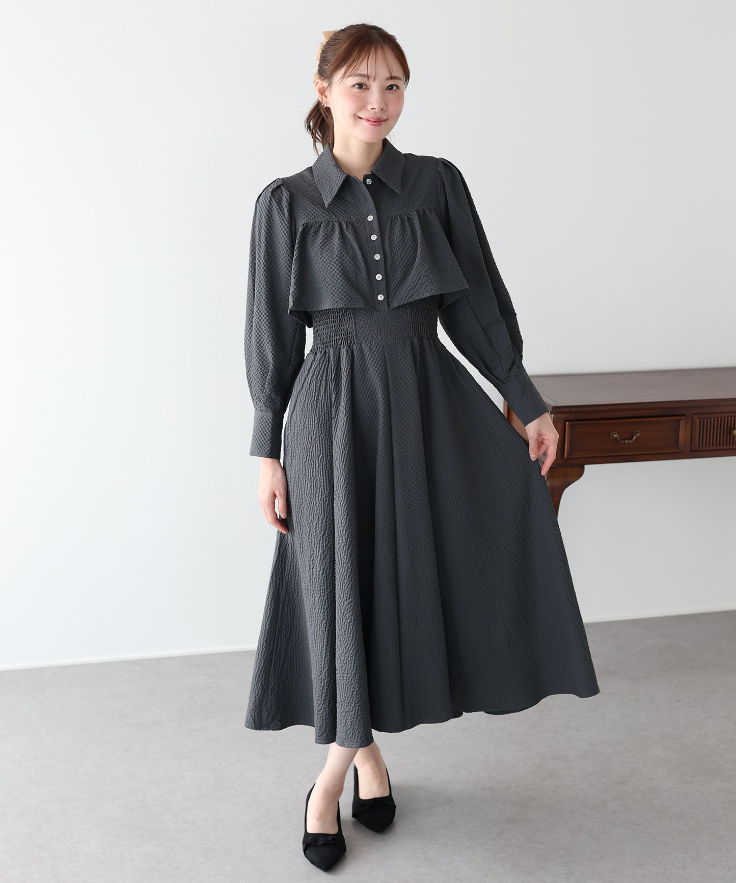 ロングスリーブスタイルアップシャツワンピース