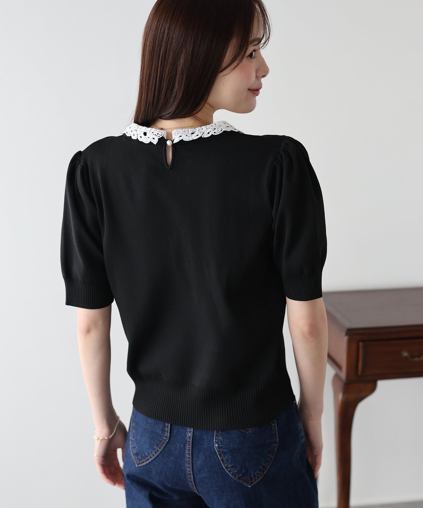 レース襟ドッキングニット