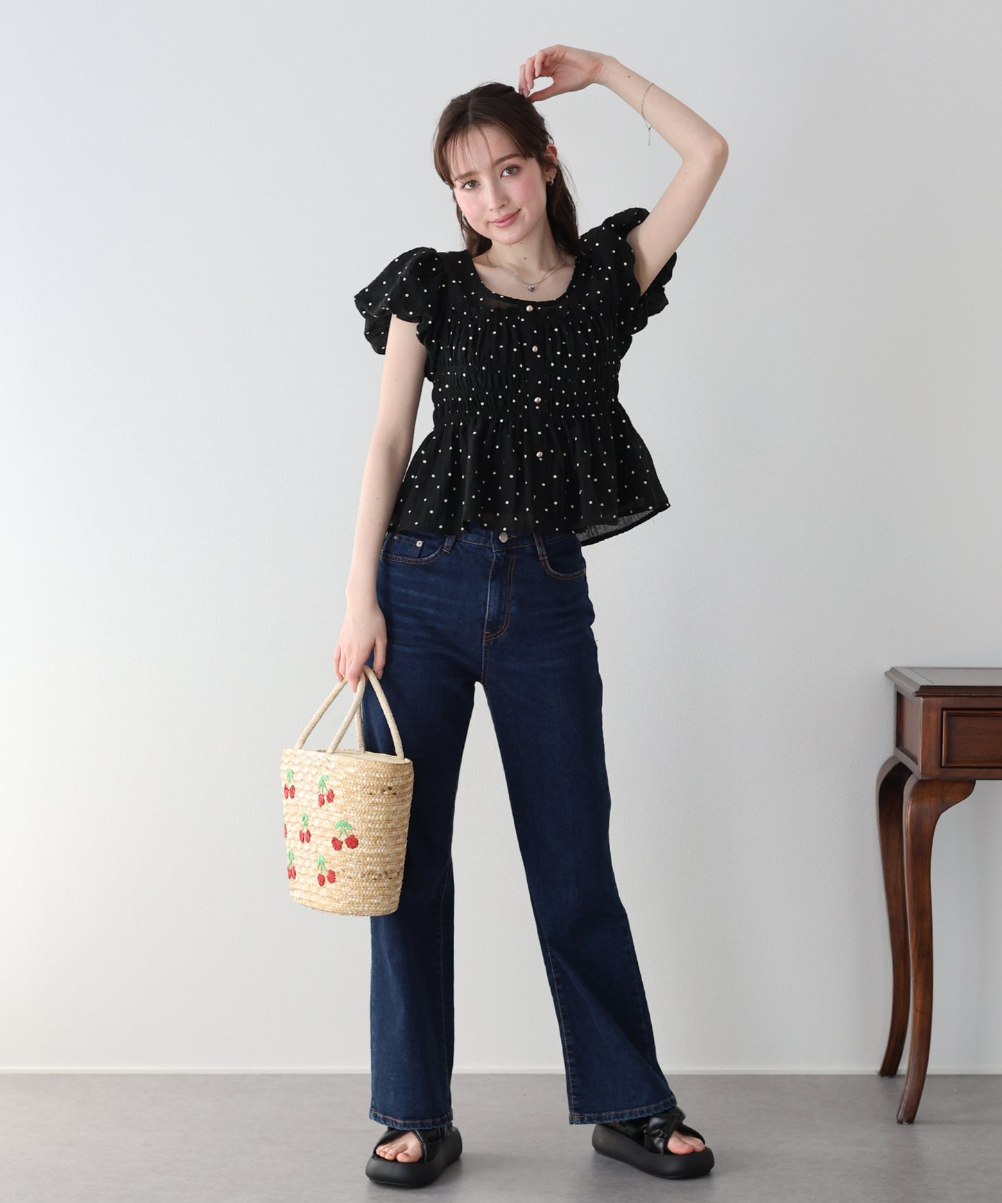 【早割5％OFF】ドットシャーリングブラウス【ネコポス】