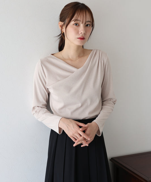 【早割5％OFF】ドレープネックリブカットソー【ネコポス】