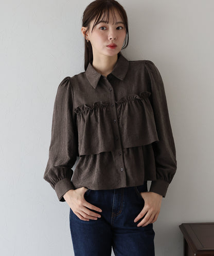 フリルティアードピーチブラウス