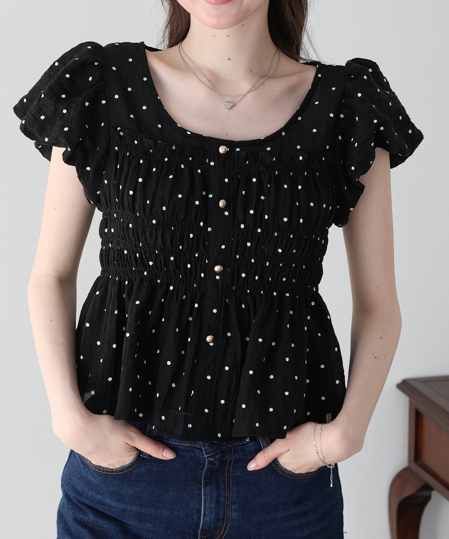 【早割5％OFF】ドットシャーリングブラウス【ネコポス】