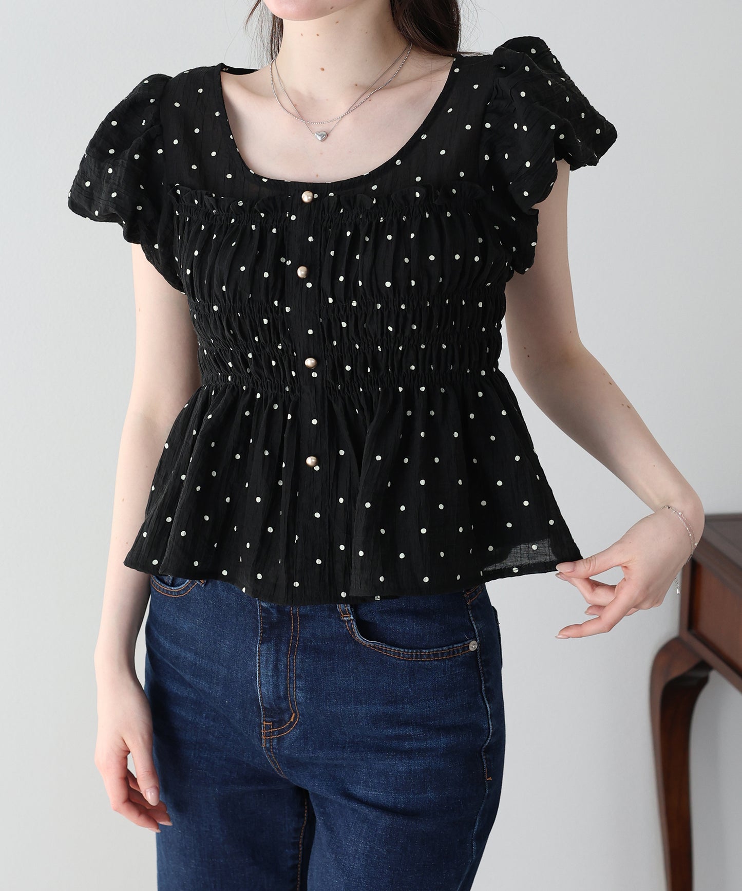【早割5％OFF】ドットシャーリングブラウス【ネコポス】