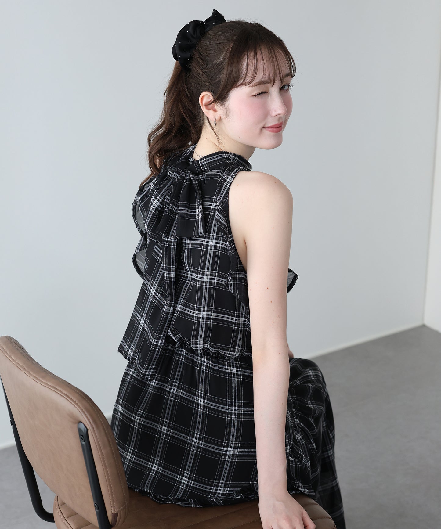 《2サイズ展開》2WAYボウタイ アメスリチェックワンピース
