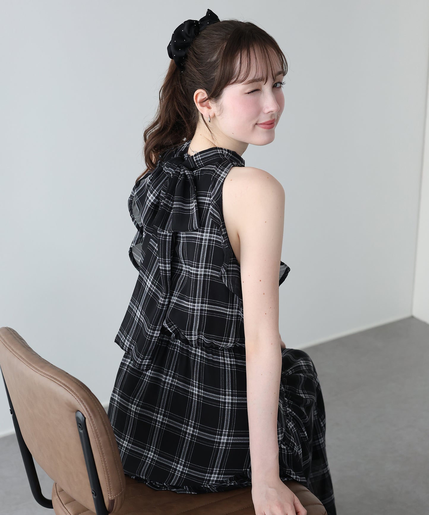 【早割5％OFF】《2サイズ展開》2WAYボウタイ アメスリチェックワンピース