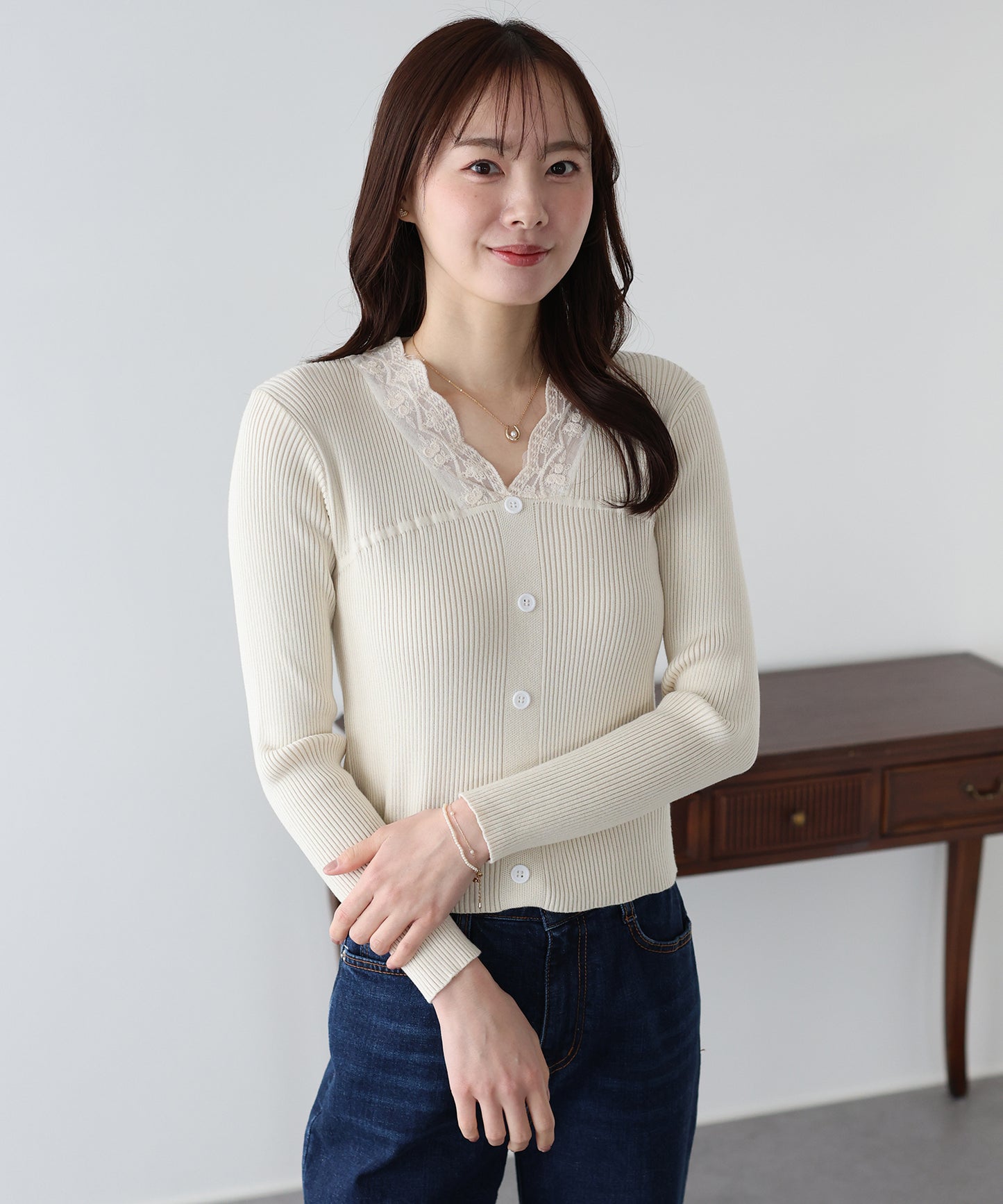 【早割5％OFF】レースドッキングニット