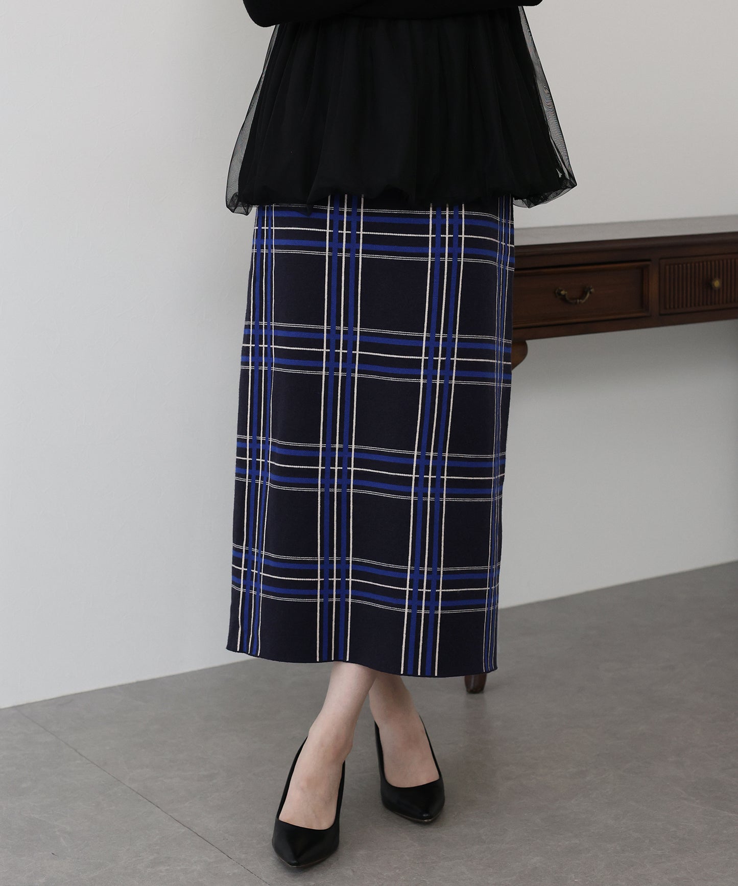 チェックニットタイトスカート