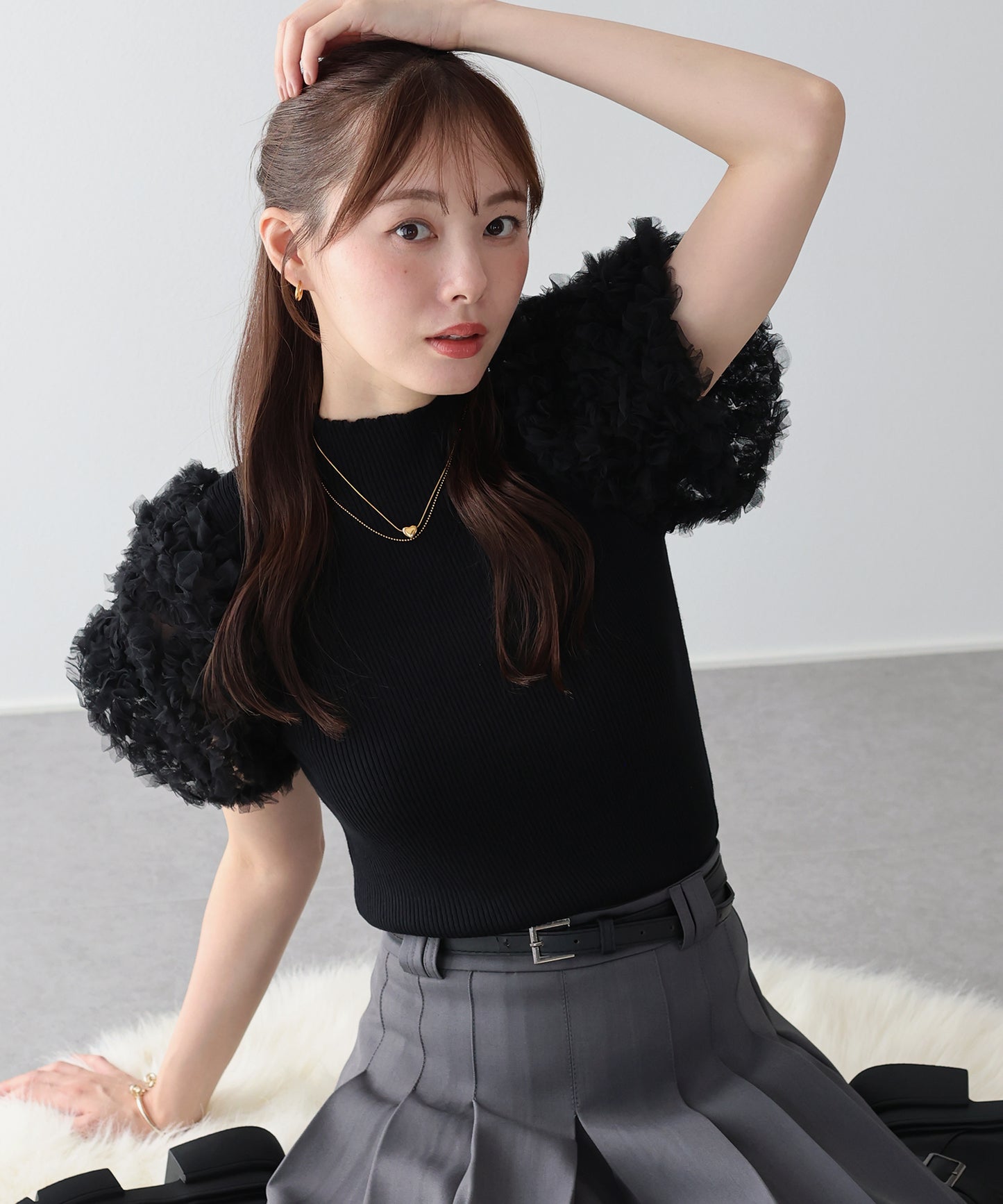 フラワーチュールスリーブニット