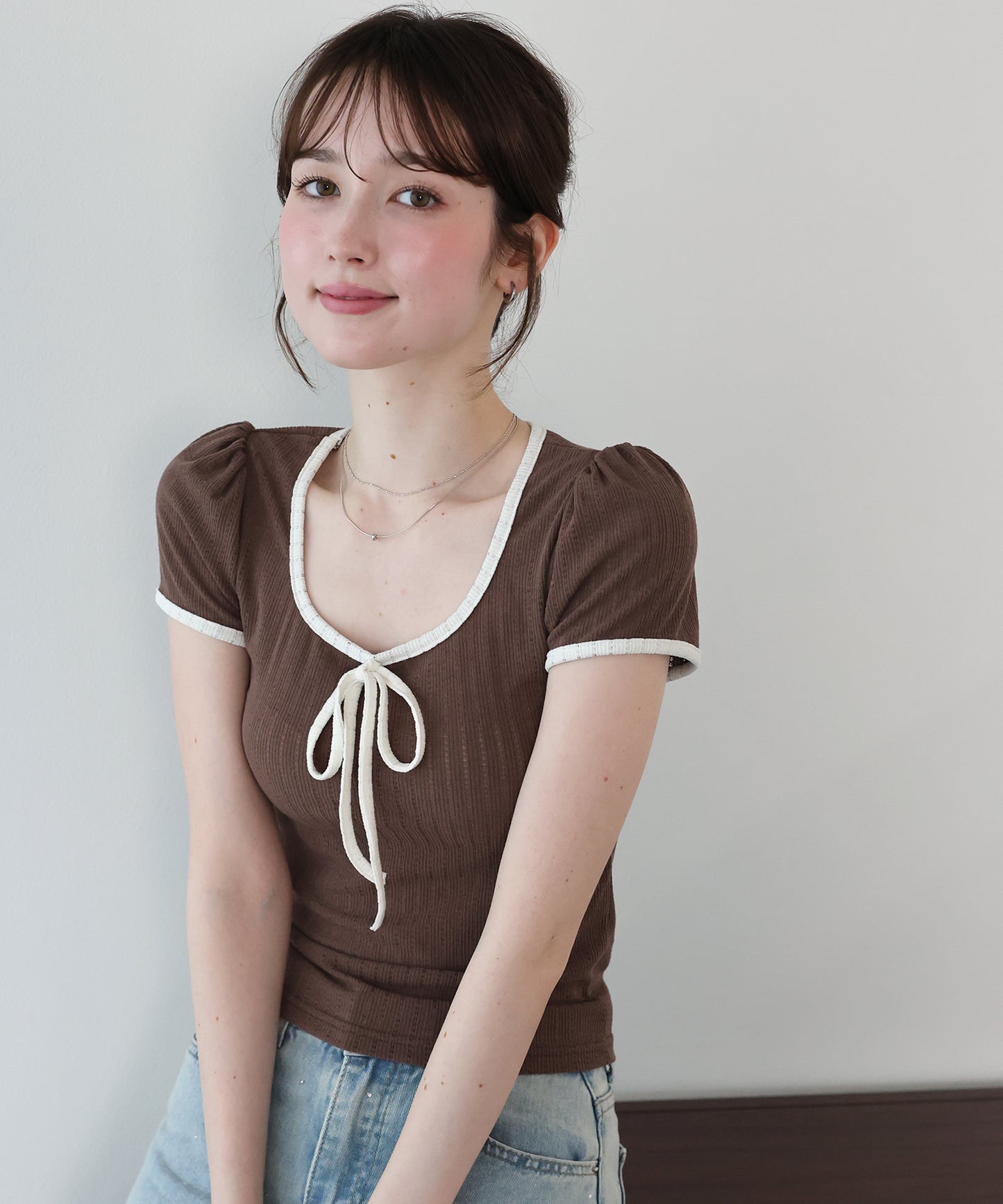 【SALE】バイカラーリボンカットソー【メール便】