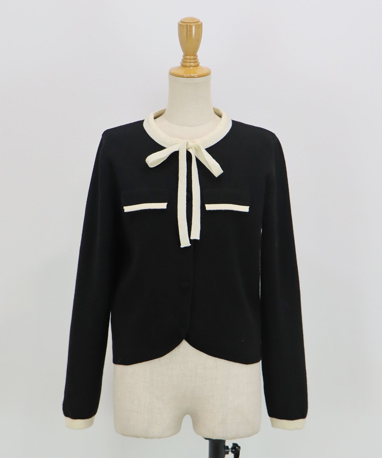 配色リボンカーディガン