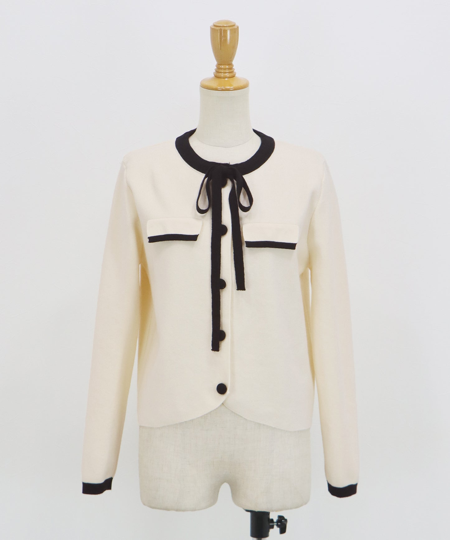 配色リボンカーディガン