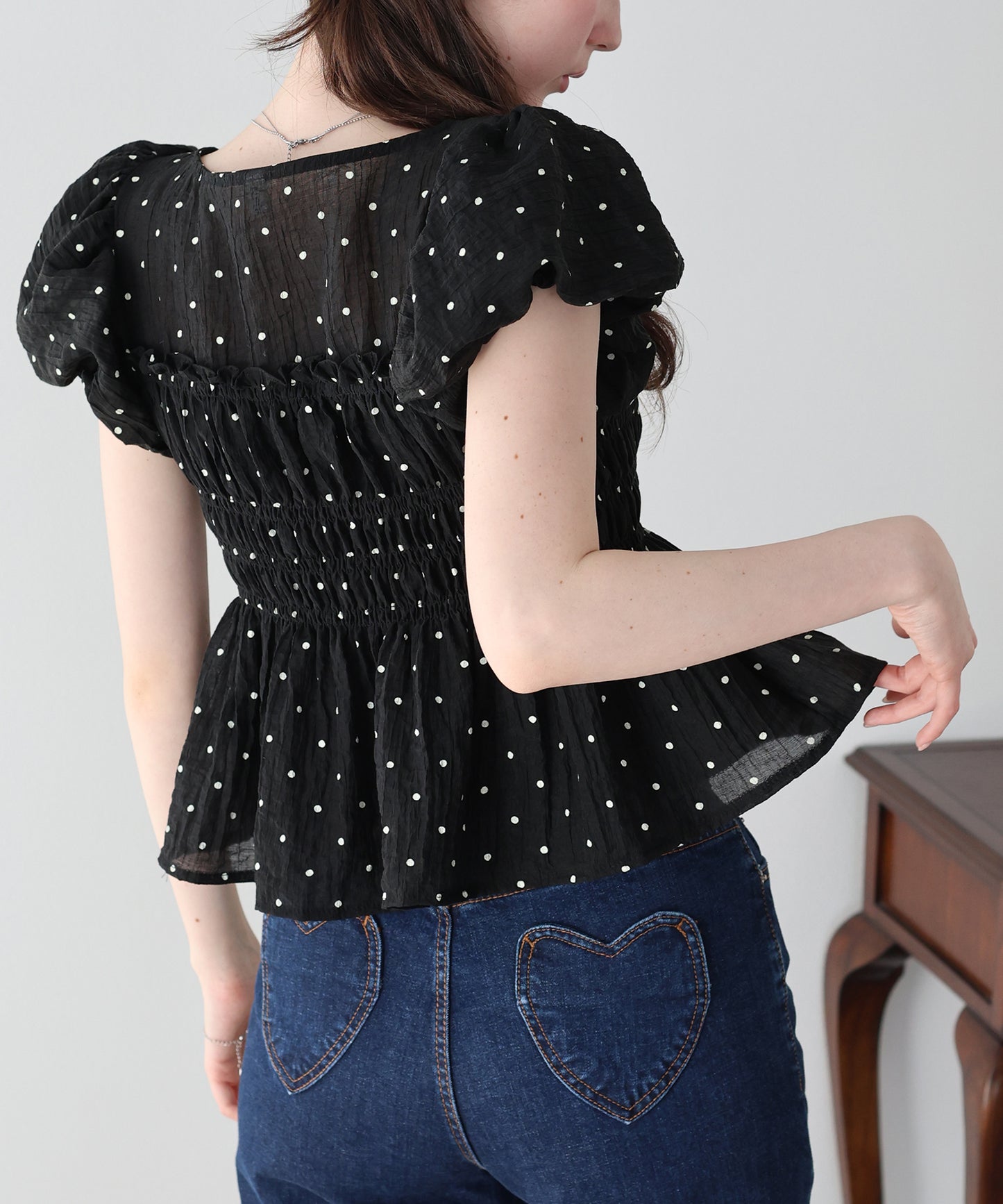 【早割5％OFF】ドットシャーリングブラウス【ネコポス】