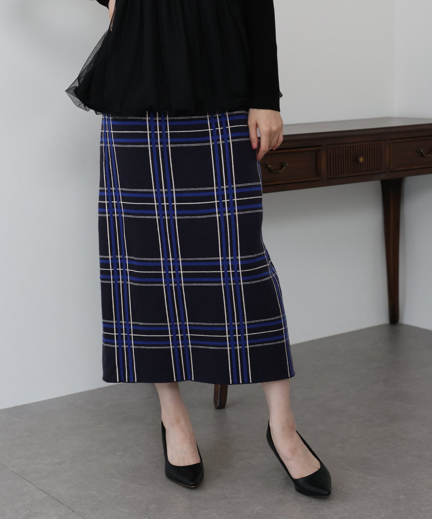 【早割5％OFF】チェックニットタイトスカート