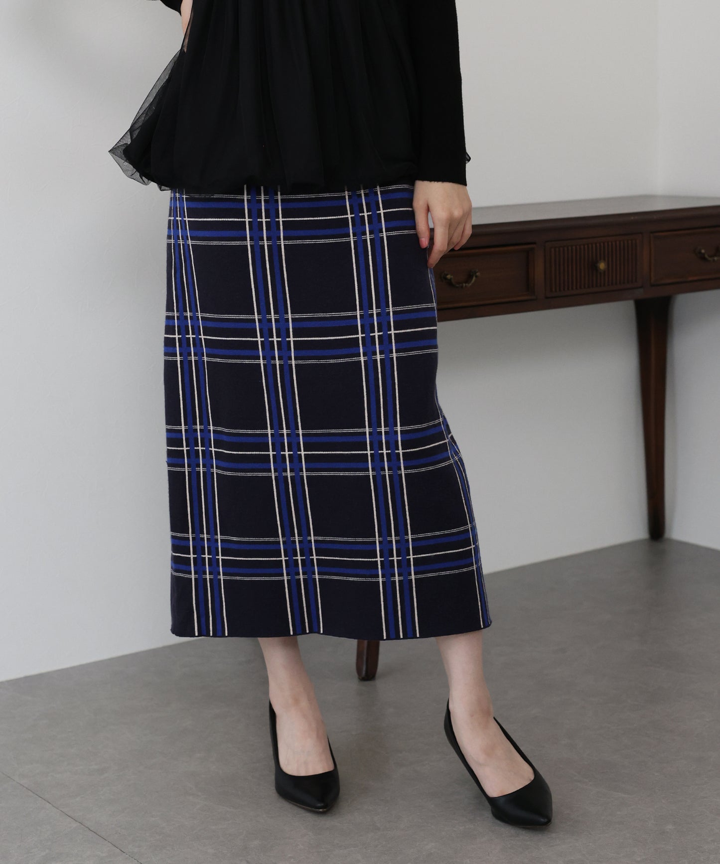 チェックニットタイトスカート