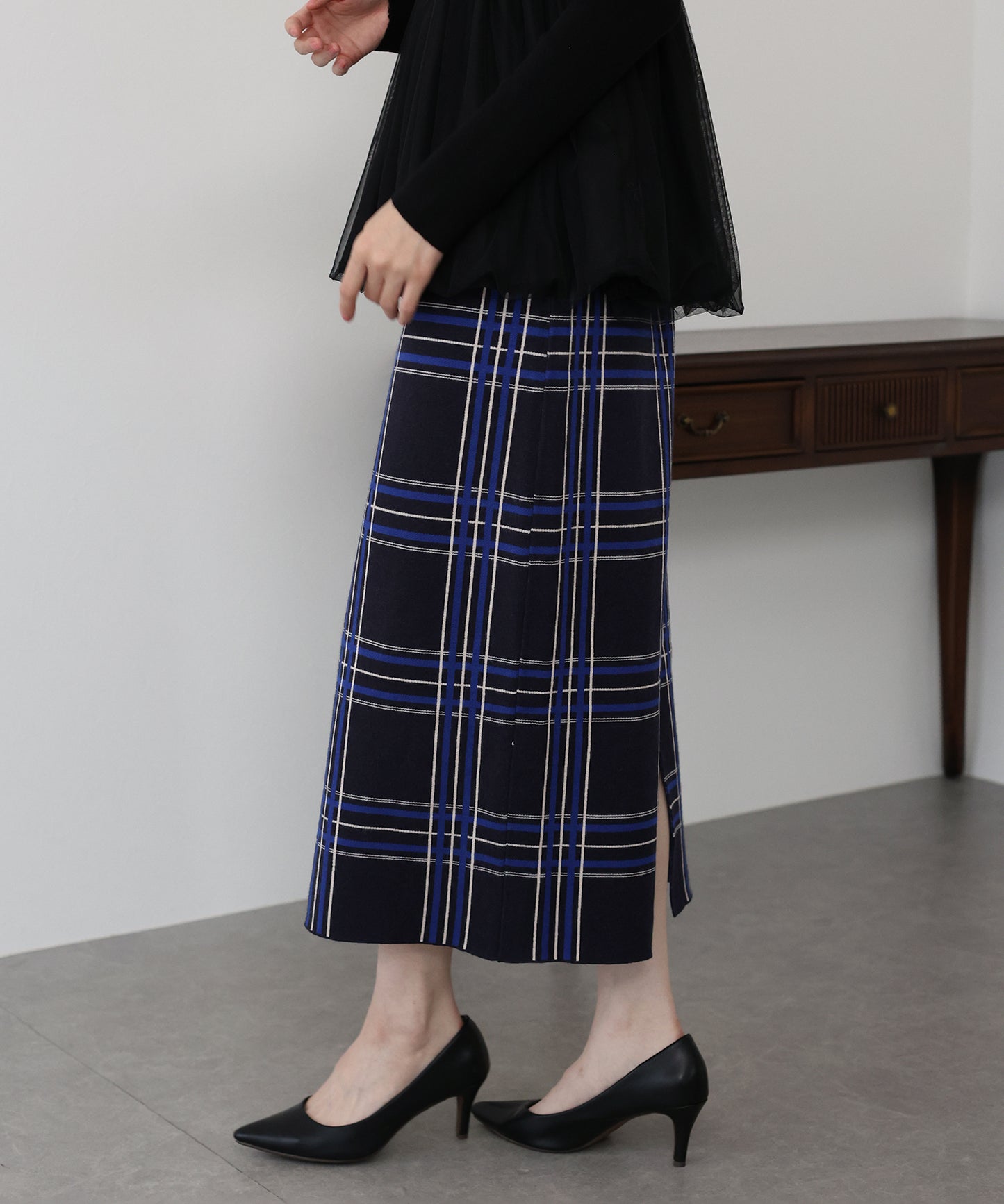 チェックニットタイトスカート