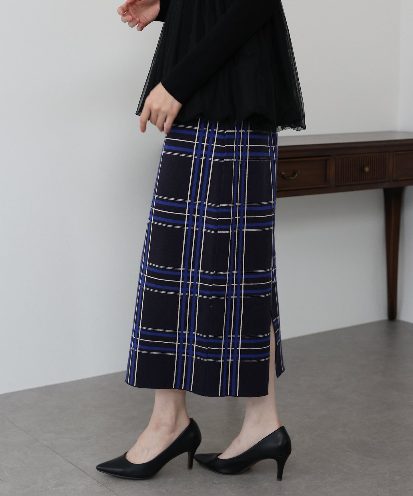 【早割5％OFF】チェックニットタイトスカート