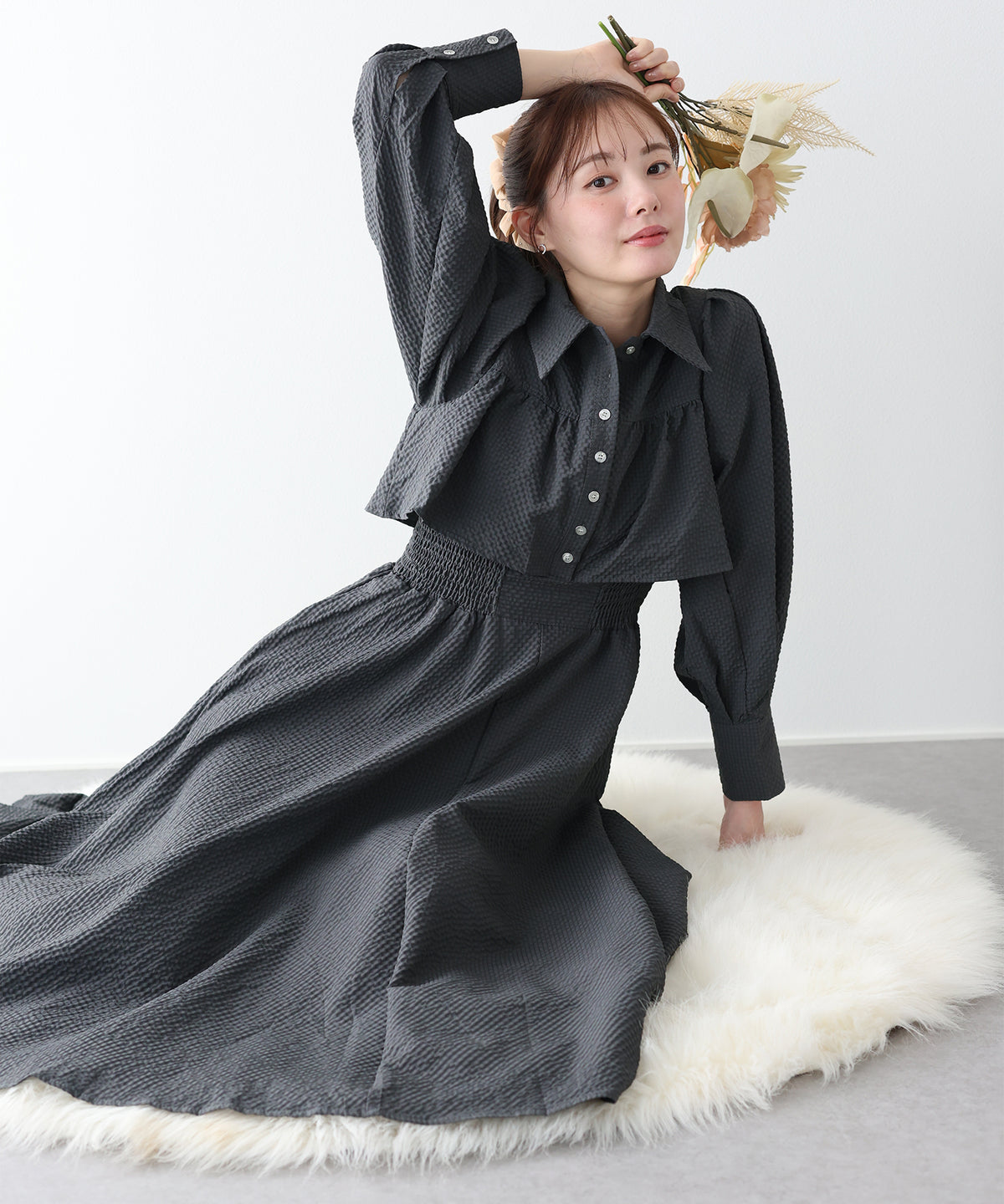 ロングスリーブスタイルアップシャツワンピース