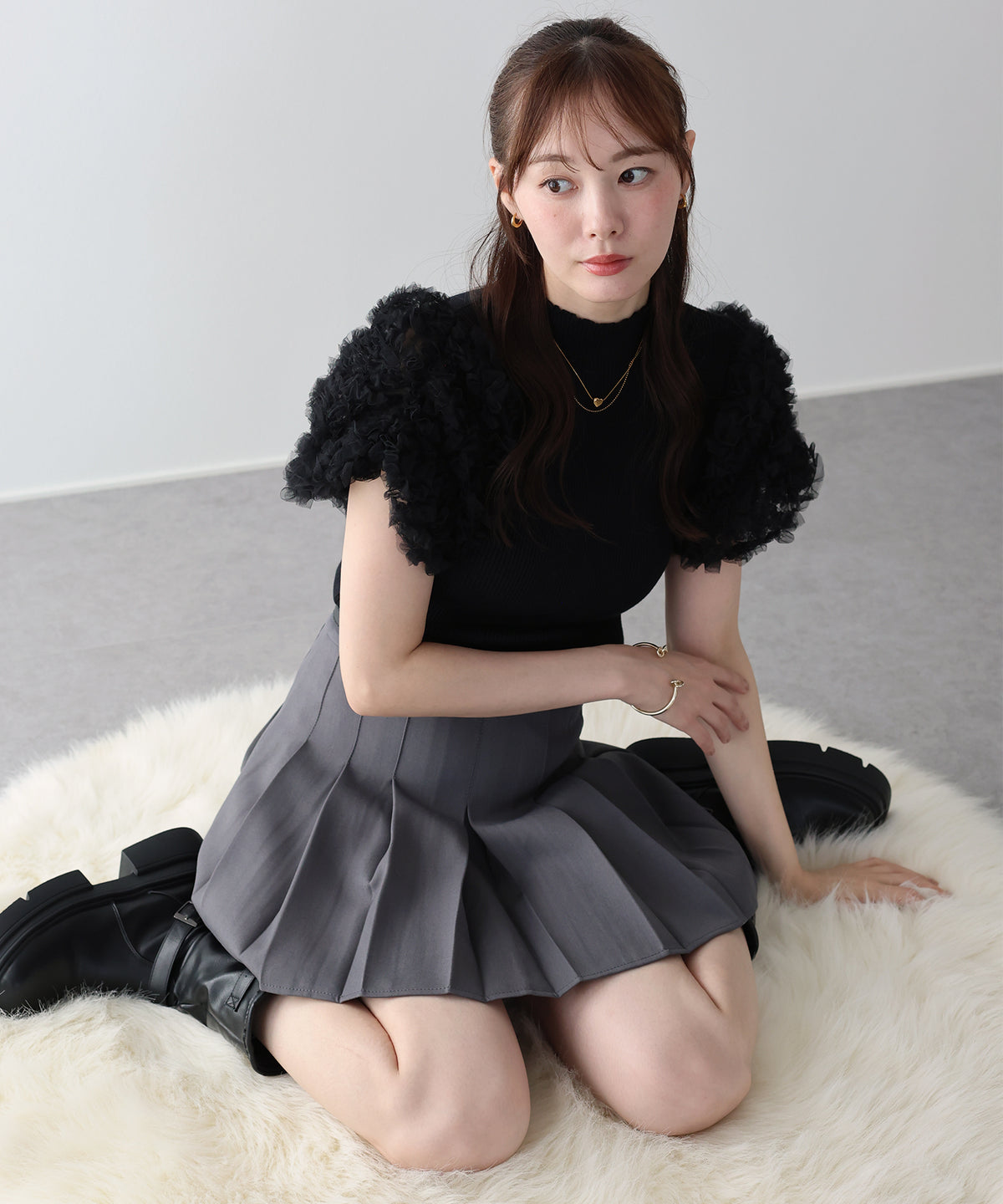 フラワーチュールスリーブニット