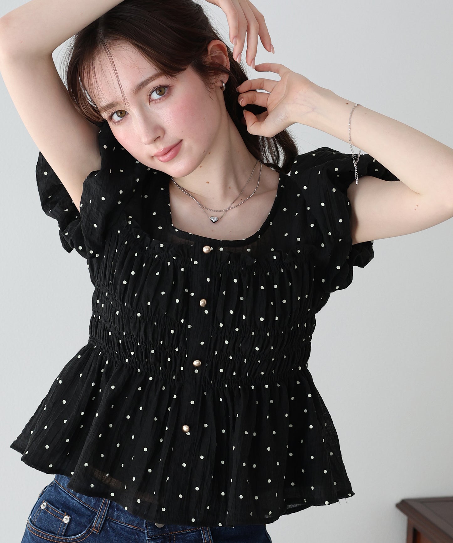 【早割5％OFF】ドットシャーリングブラウス【ネコポス】