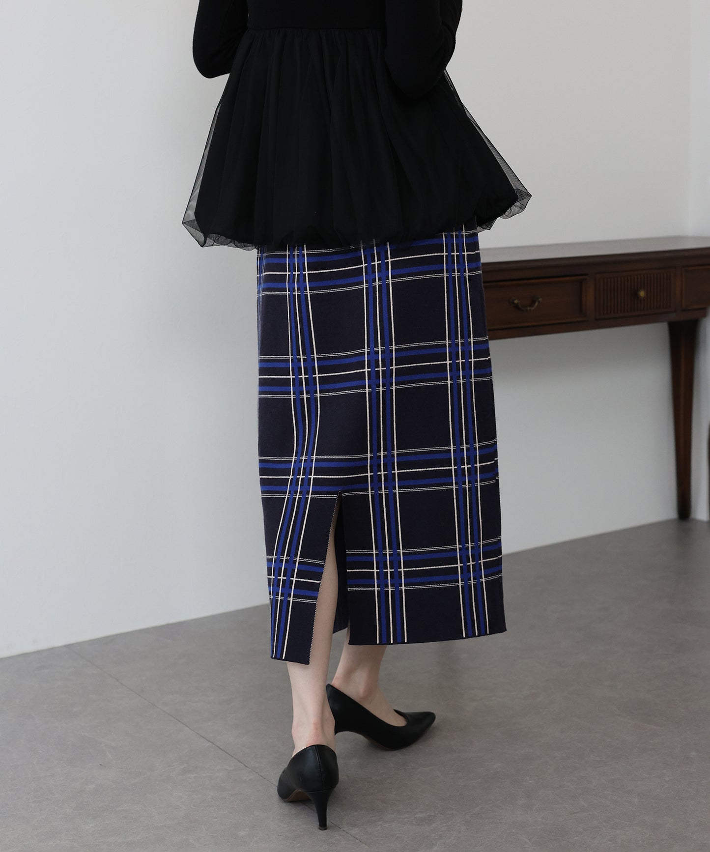 【早割5％OFF】チェックニットタイトスカート