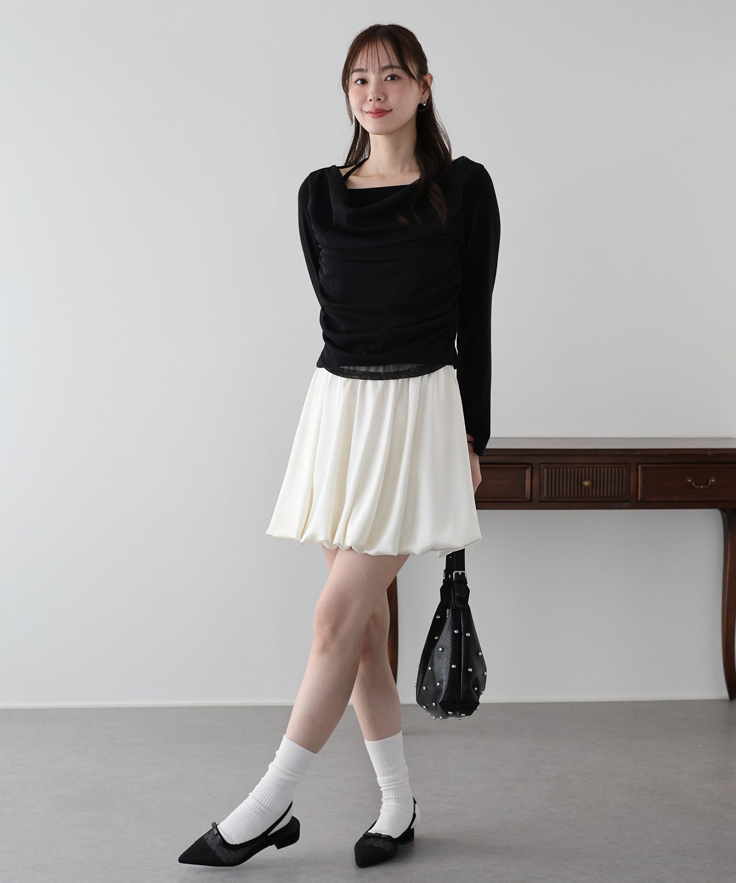 【早割5％OFF】レイヤードチュールドレープTシャツ【ネコポス】