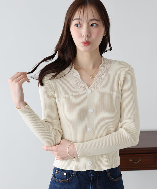 【早割5％OFF】レースドッキングニット