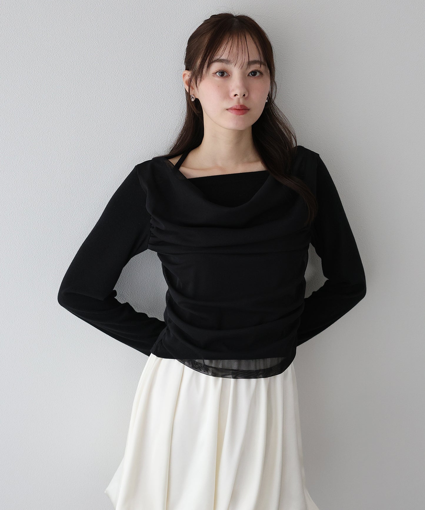 【早割5％OFF】レイヤードチュールドレープTシャツ【ネコポス】