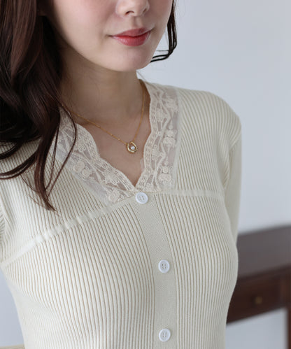【早割5％OFF】レースドッキングニット