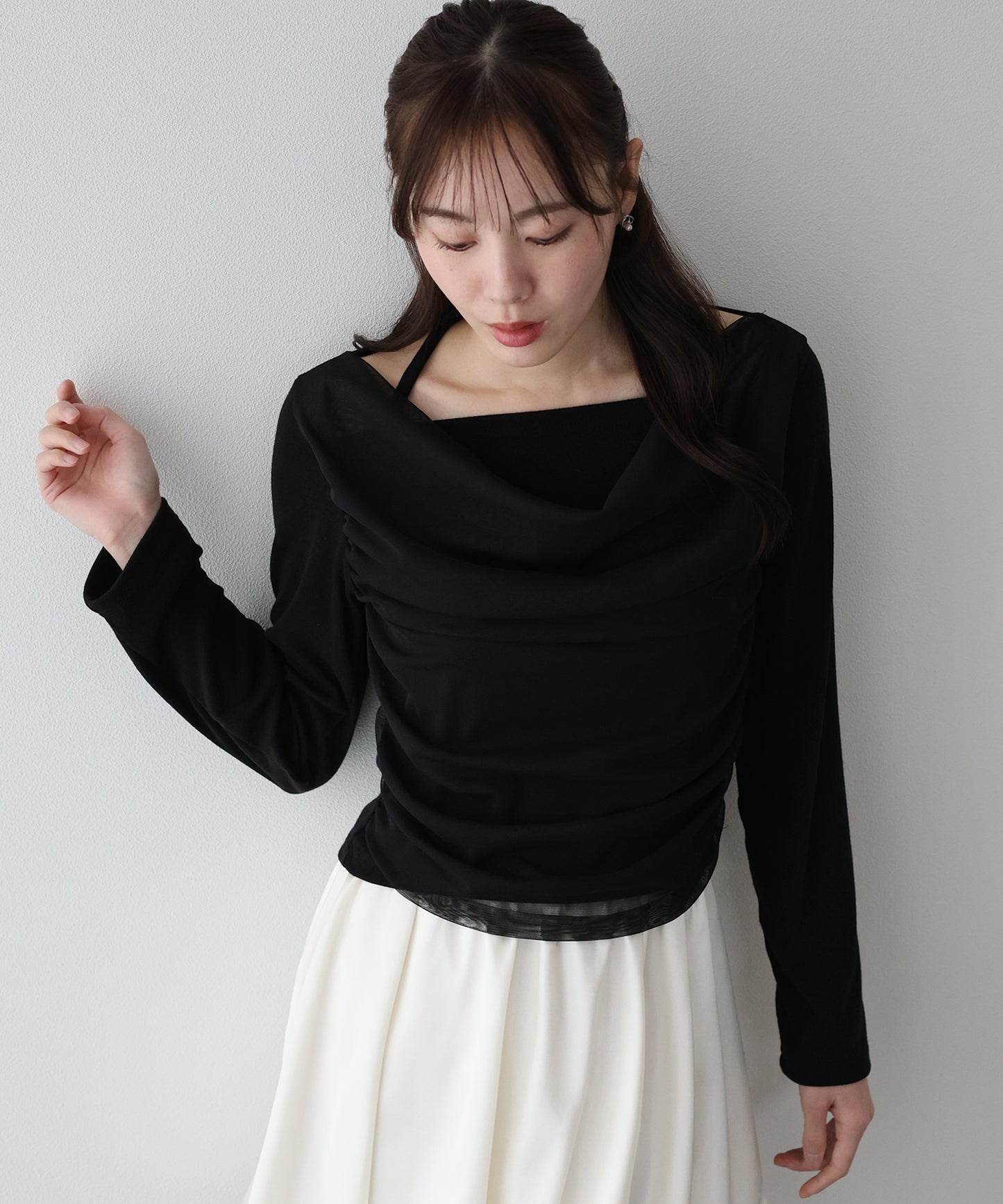 【早割5％OFF】レイヤードチュールドレープTシャツ【ネコポス】