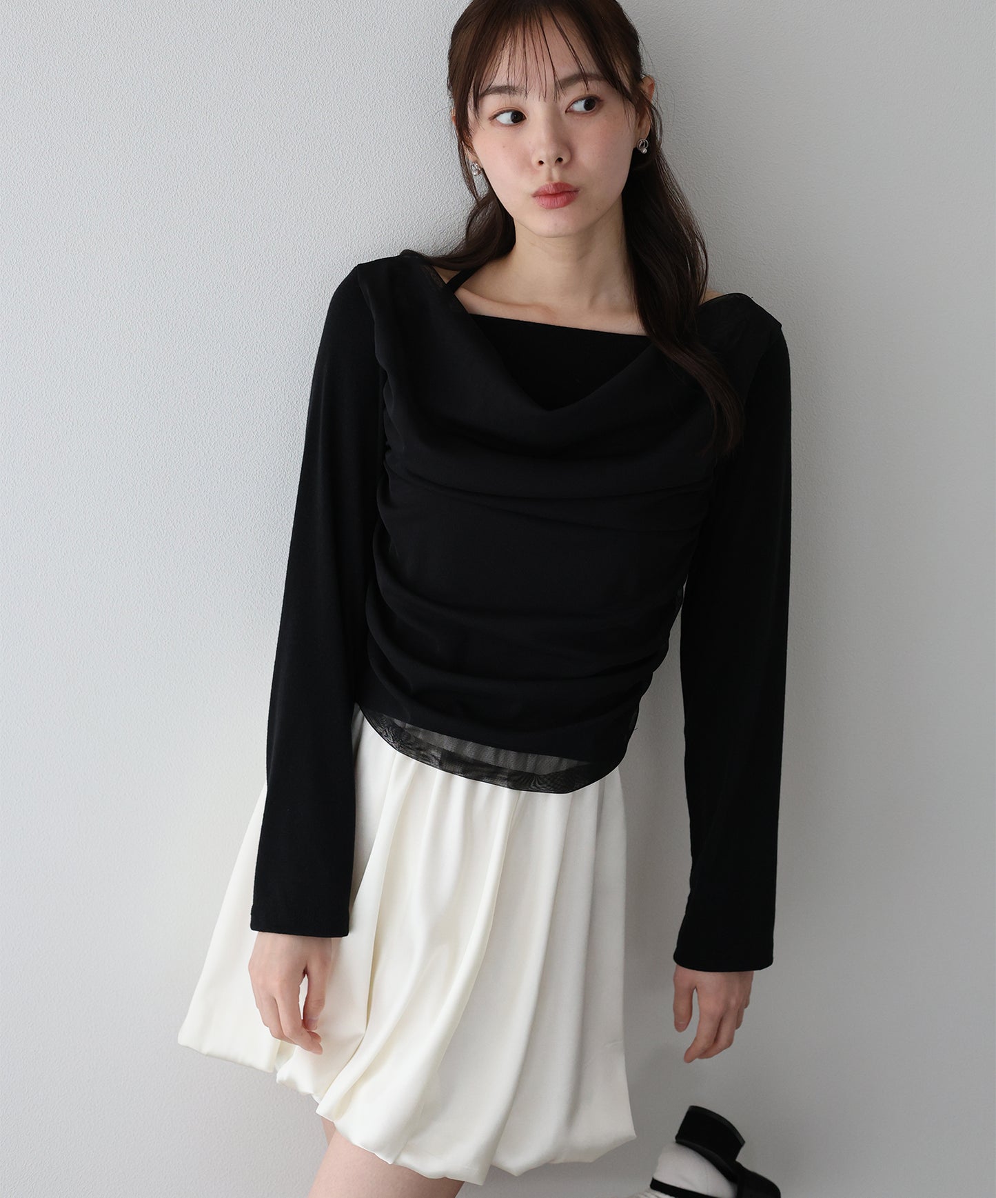 【早割5％OFF】レイヤードチュールドレープTシャツ【ネコポス】