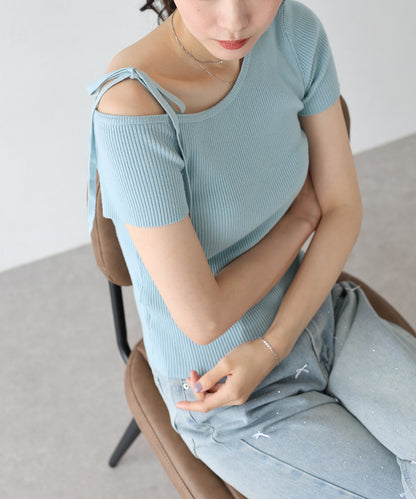 【SALE】ワンオフショルダーリボンニット【ネコポス】