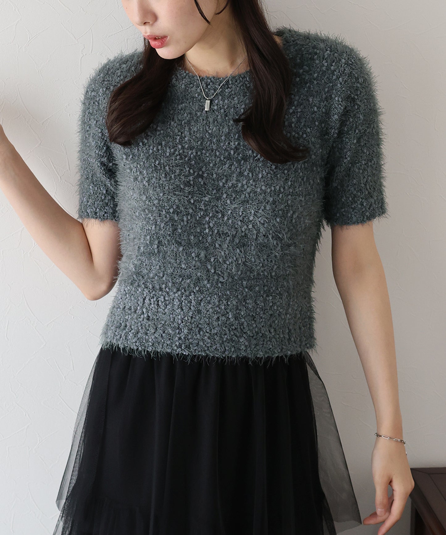 【TIME SALE】ぽこぽこシャギー半袖ニット