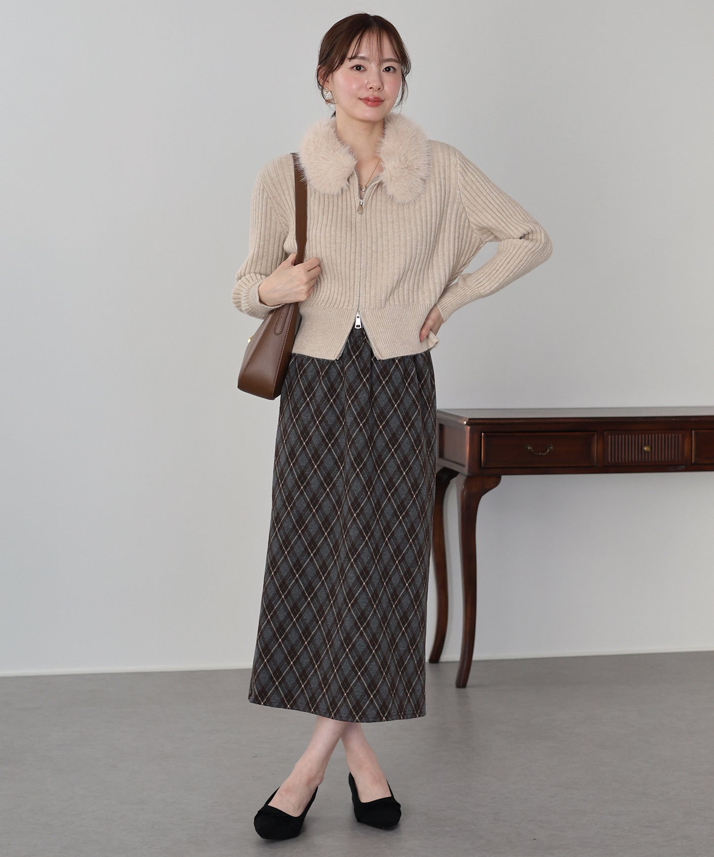 【早割5％OFF】ファー襟ダブルジップニット