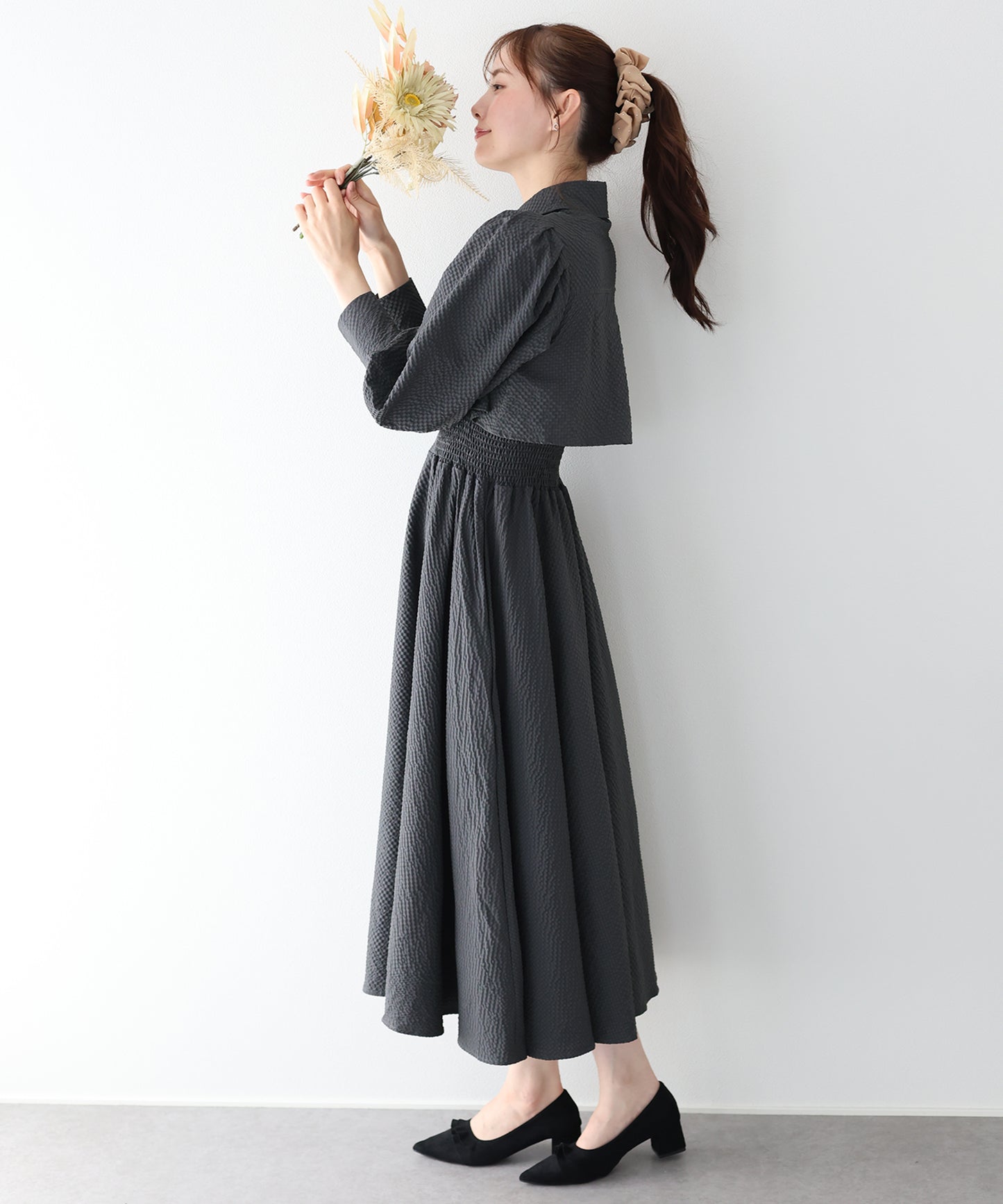 ロングスリーブスタイルアップシャツワンピース