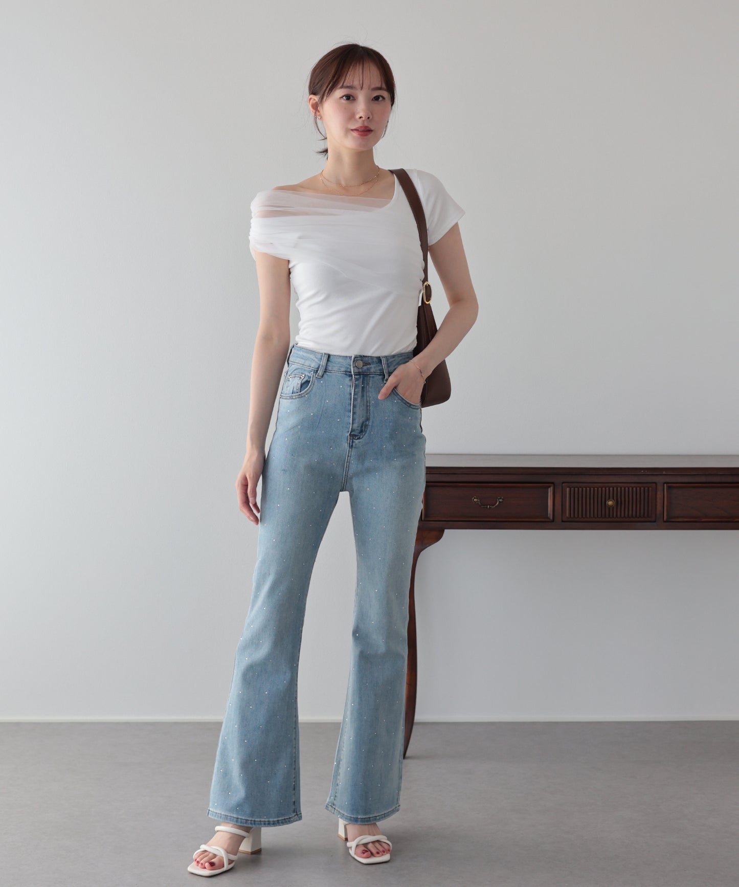 【早割5％OFF】ラインストーンフレアデニム