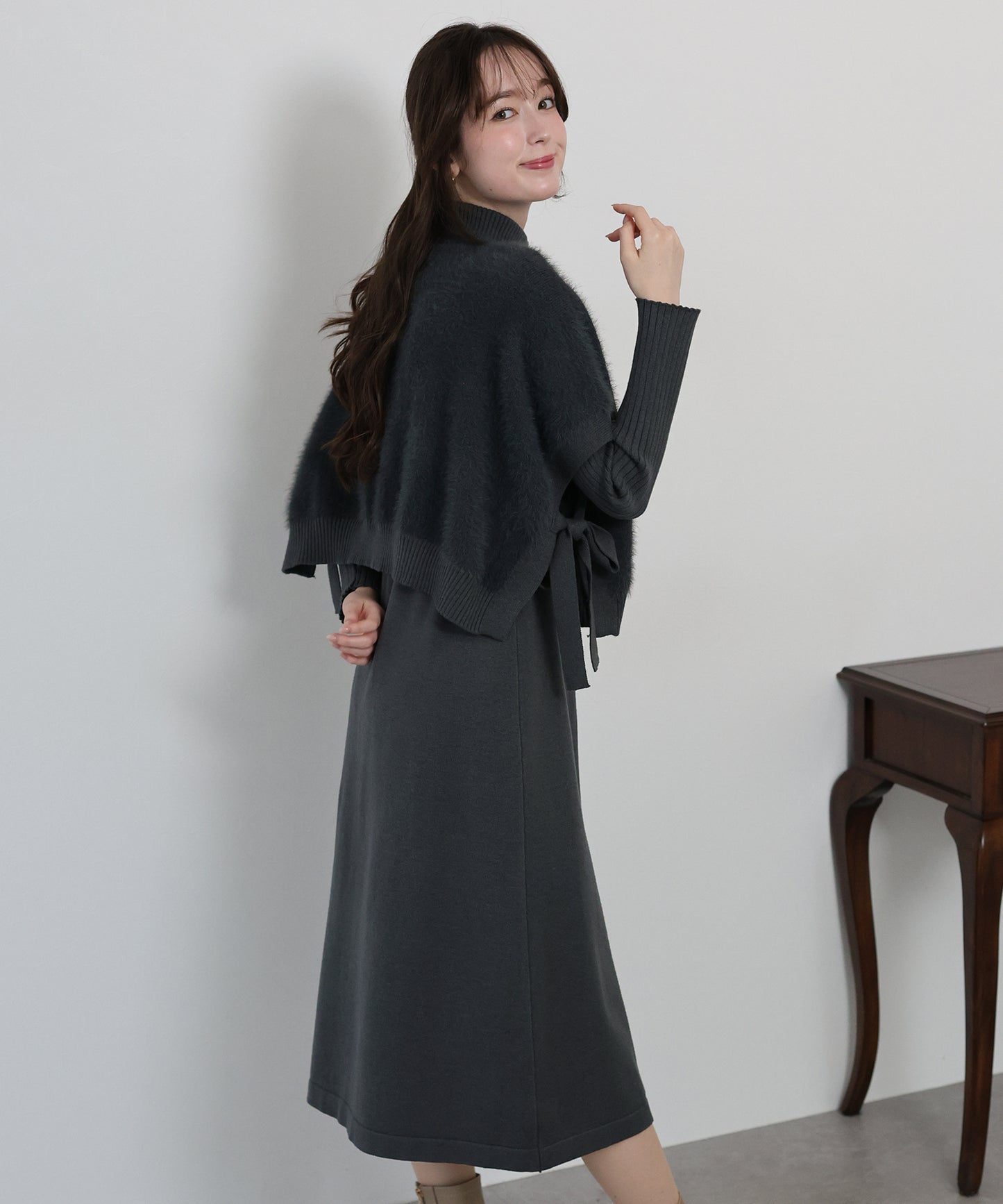 【TIME SALE】選べる2丈・吸湿発熱・リボンケープニットベスト＆リブニットワンピース