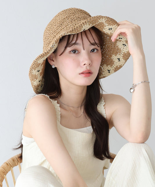 【新商品限定5％OFF（木）】配色フラワーバケットハット