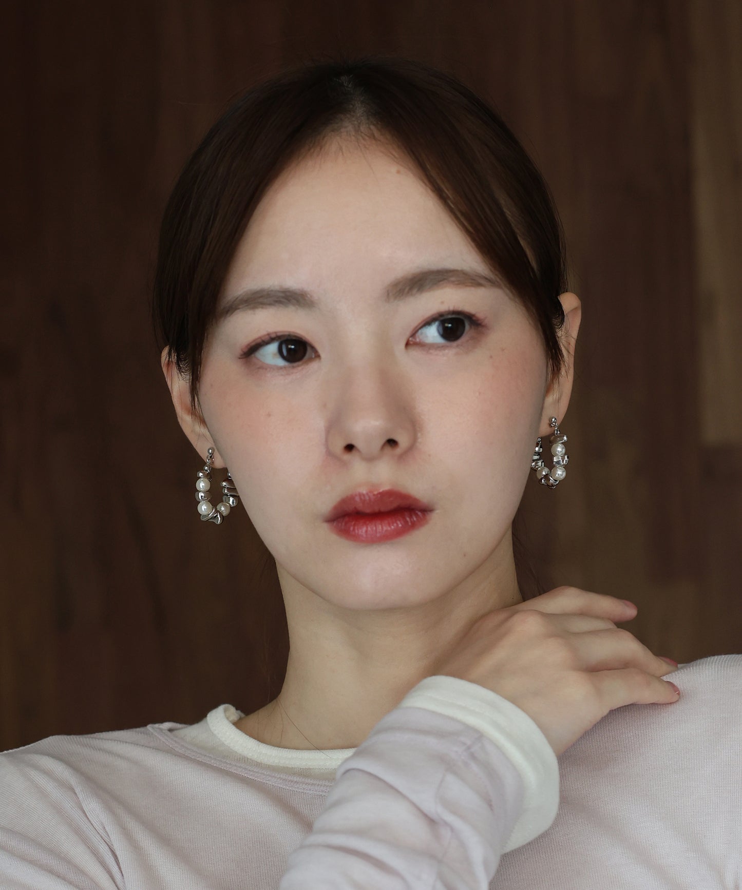 ニュアンスメタル&パールフープピアス / ニッケルフリー