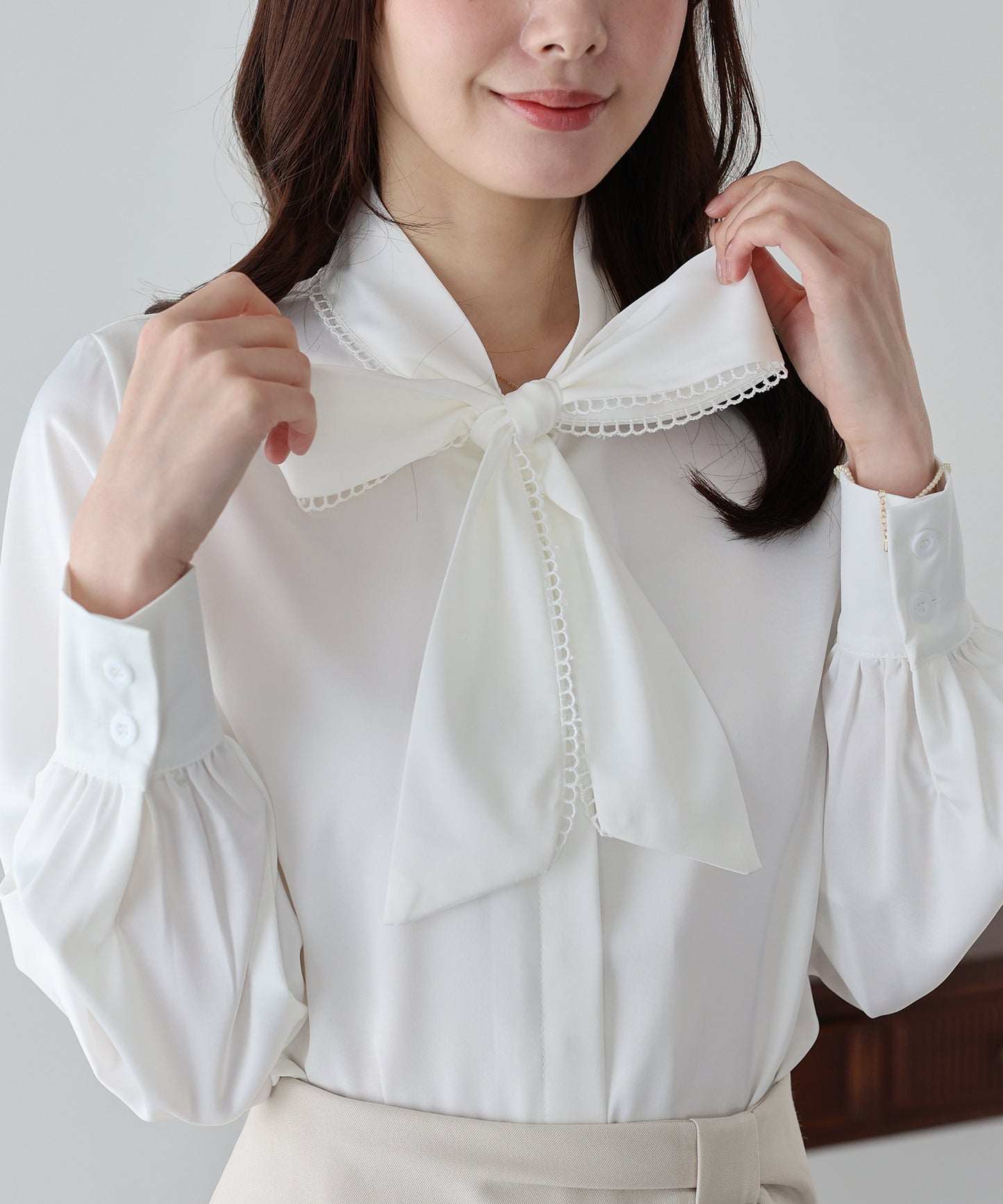 レーストリムリボンブラウス【ネコポス】