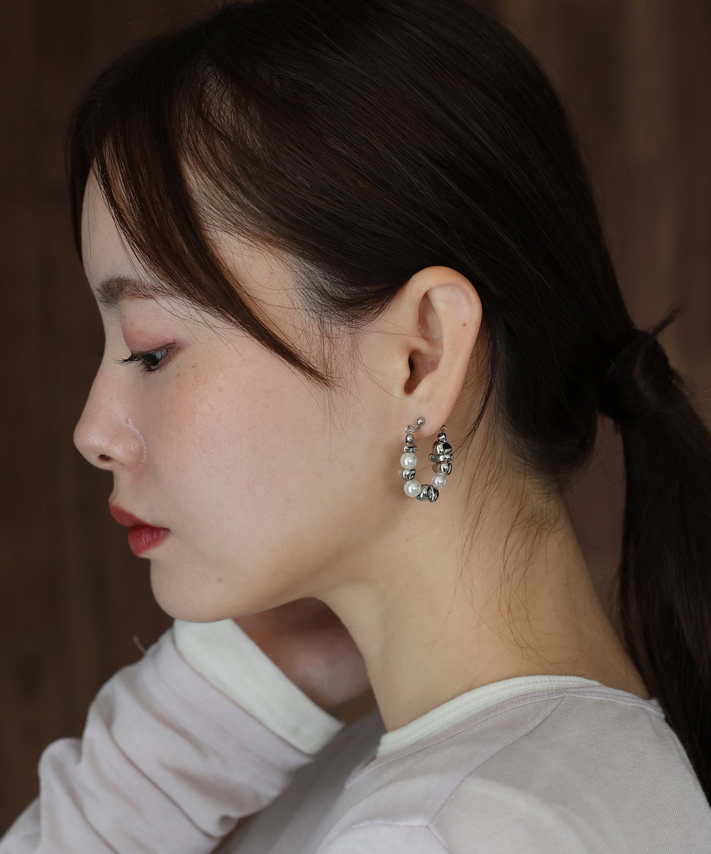 ニュアンスメタル&パールフープピアス / ニッケルフリー