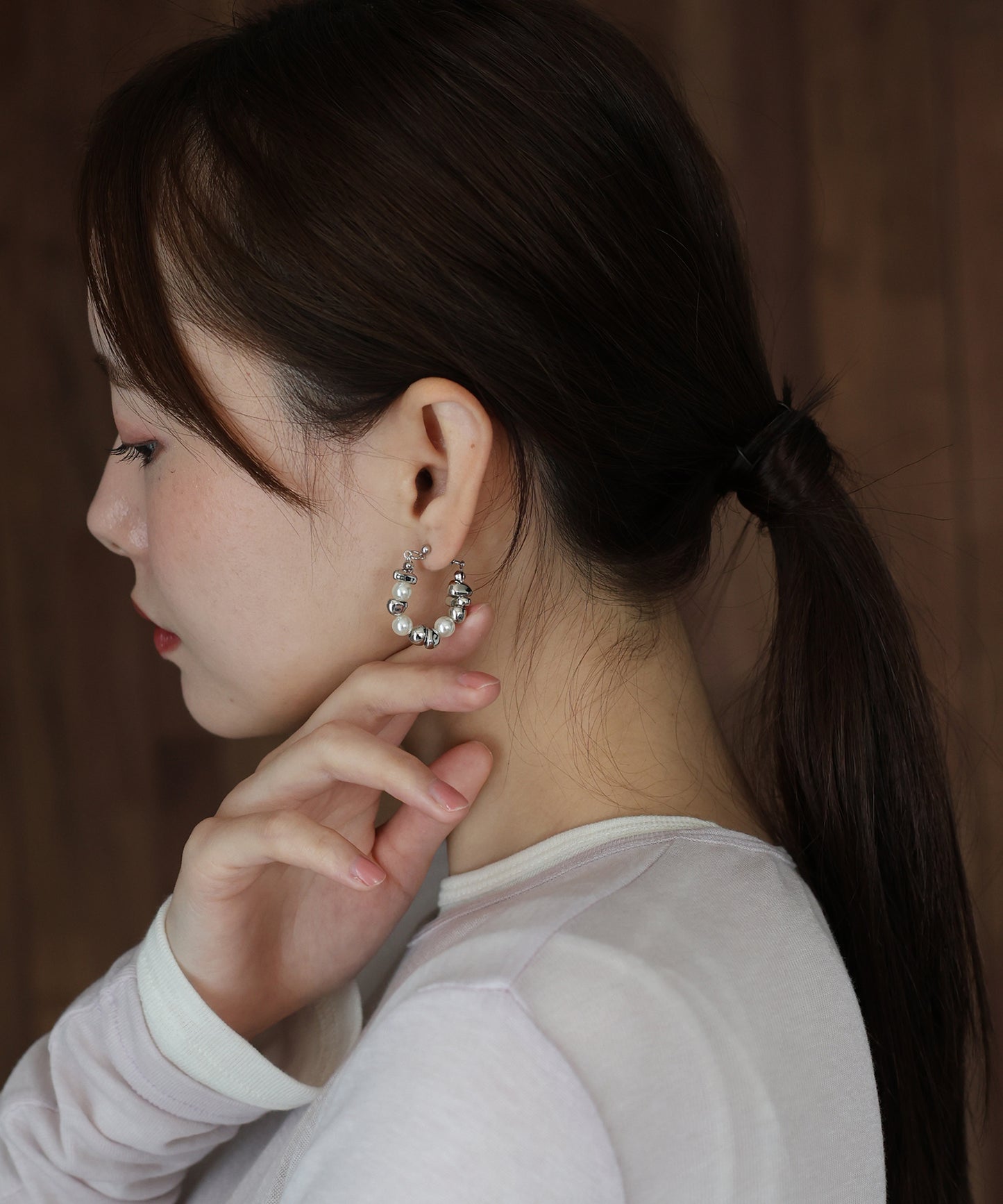 ニュアンスメタル&パールフープピアス / ニッケルフリー