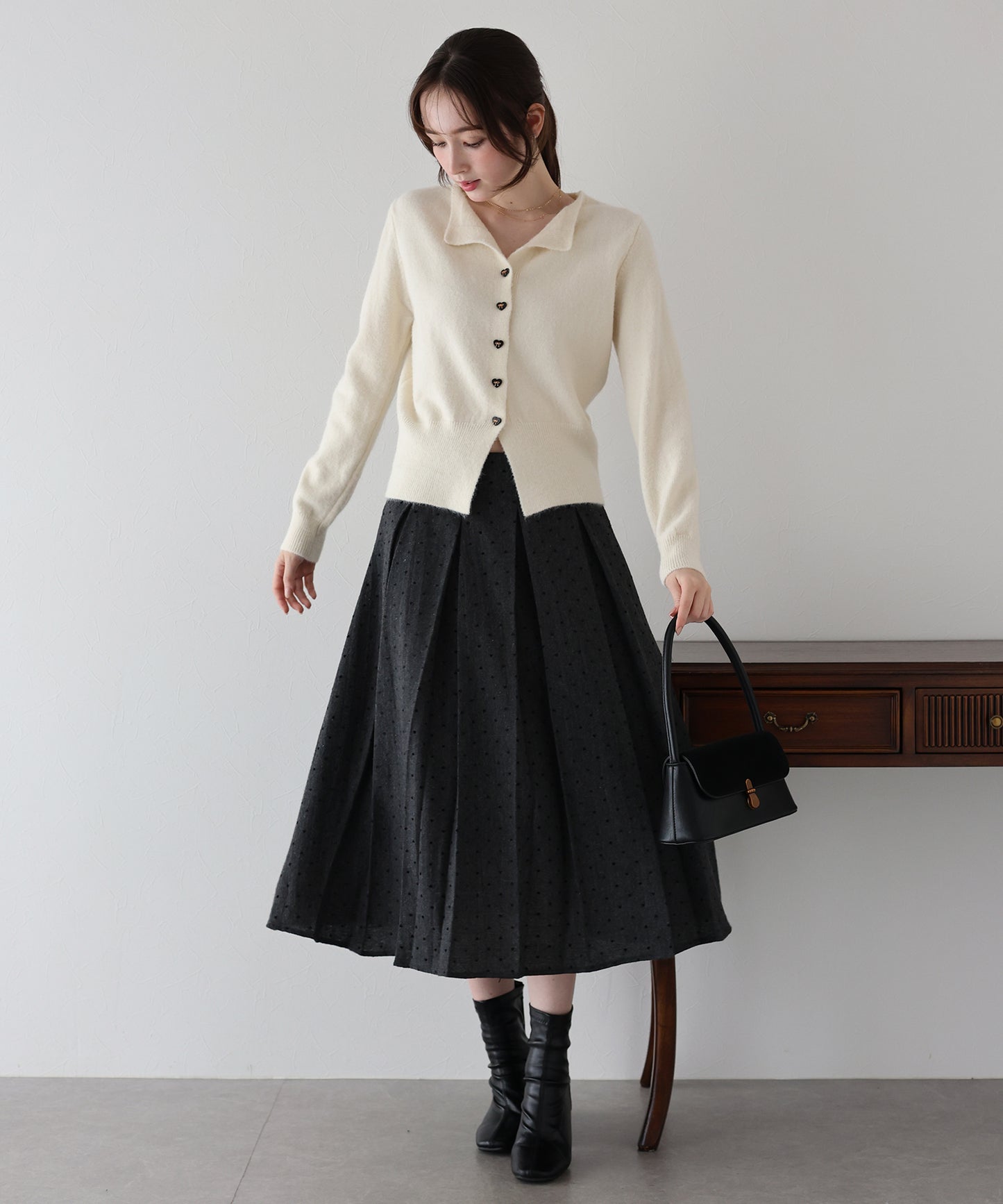 ハートドットフロッキーツイードスカート