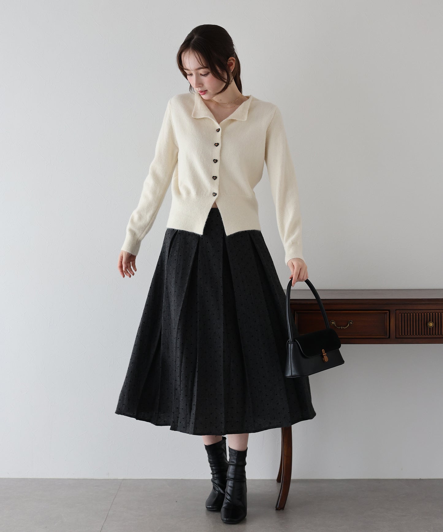 リボンハートボタンニット