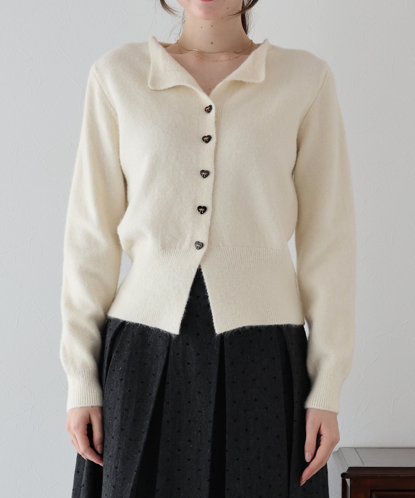 リボンハートボタンニット