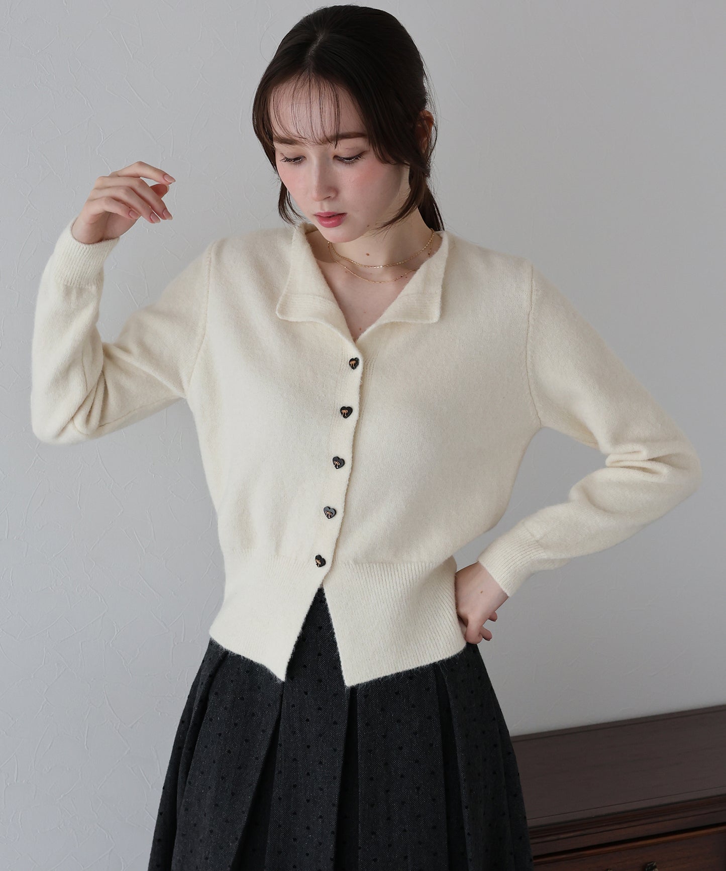 リボンハートボタンニット