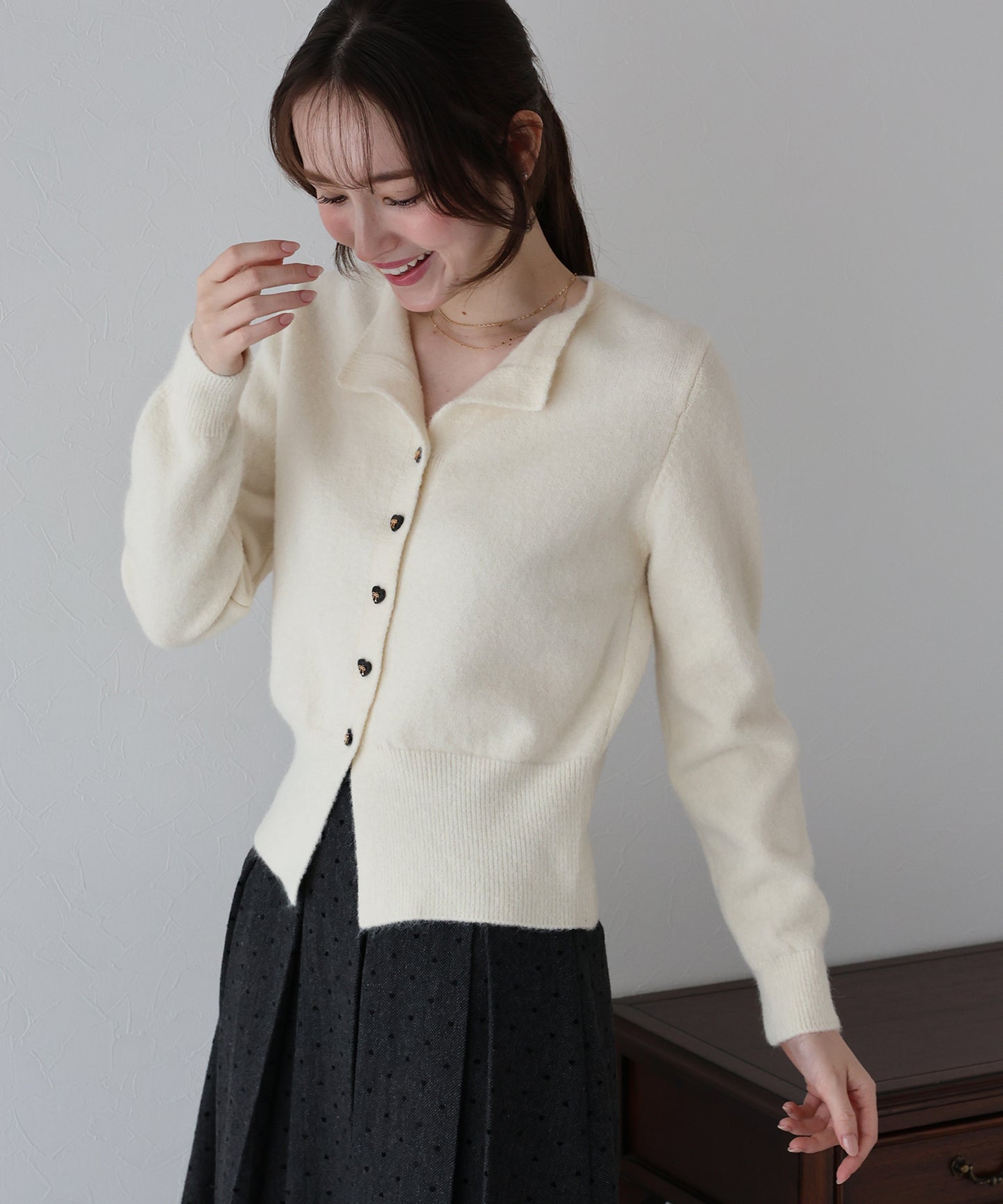 リボンハートボタンニット