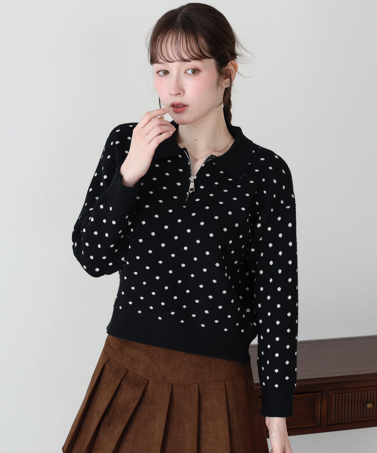 【早割5％OFF】ドットハーフジップニット